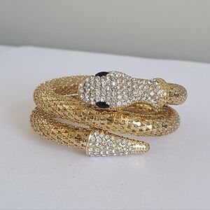 Vintage Style Costume Gold Tone Rhinestone Snake Wrap Party Evening Bracelet